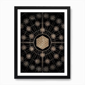 Geometric Glyph Radial Array in Glitter Gold on Black n.0394 Art Print