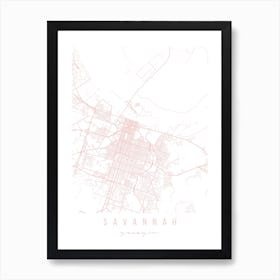 Savannah Georgia Light Pink Minimal Street Map Art Print