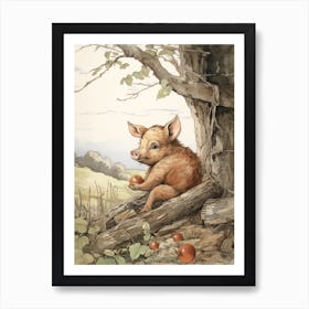 Storybook Animal Watercolour Pig 2 Art Print
