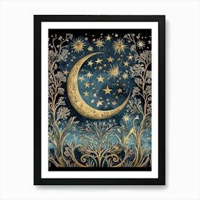 William Morris Art Stars Moon Night Morris Exhibition Print Botanical Poster Gold Vintage Full Art Print