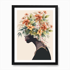 Profile Of A Woman With Flowers 2 Art Print