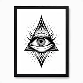 Mysticism, Symbol, Third Eye Simple Black & White Illustration 1 Art Print