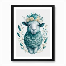 Cute Floral Baby Sheep Painting (5) Art Print