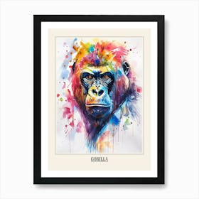 Gorilla Colourful Watercolour 4 Poster Art Print