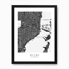 Miami Florida Minimal Black Mono Street Map  Art Print