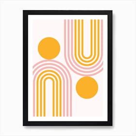 Mid Century Modern Geometric in contemporary mustard yellow gold pale pink (Rainbow and Sun Abstract Design) 1 Art Print