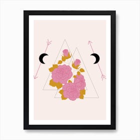 Pink Rose And Geometrics Art Print