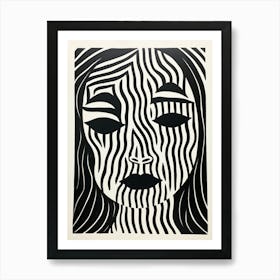 Portrait Lines Face Linocut Inspired Art Print