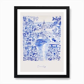 Sicily Italy Blue Drawing Poster Art Print