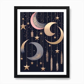 Moon And Stars Boho Celestial 5 Art Print