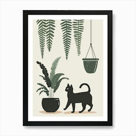 Cat And Plants 1 Art Print