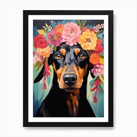 Doberman Pinscher Portrait With A Flower Crown, Matisse Painting Style 4 Art Print