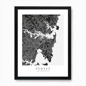 Sydney Australia Minimal Black Mono Street Map  Art Print