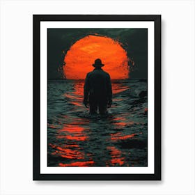 Sunset Man In The Water Art Print