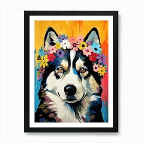 Siberian Husky Portrait With A Flower Crown, Matisse Painting Style 4 Art Print