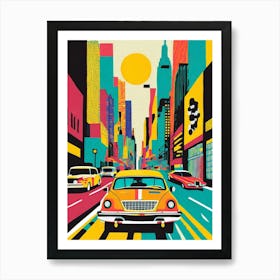 New York City Street, Taxis, Cars, Geometric Abstract Art 1 Art Print