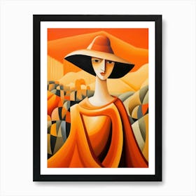 Woman In Orange Hat Art Print