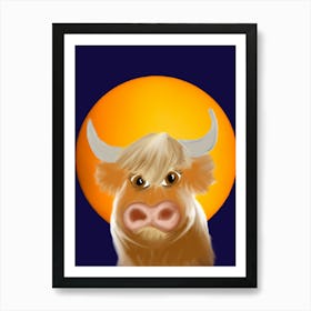 Deloures The Highland Cow at Sunset - colourful wall art for every room in the house Art Print