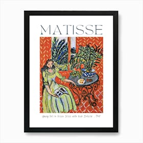 Henri Matisse Young Girl in a Green Dress in Red Interior 1948 in HD Art Poster Print for Feature Wall Decor - Fully Remastered High Definition Art Print