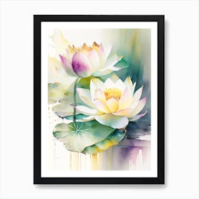 Double Lotus Storybook Watercolour 4 Art Print