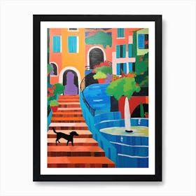 Painting Of A Dog In Tivoli Garden, Italy In The Style Of Matisse 03 Art Print