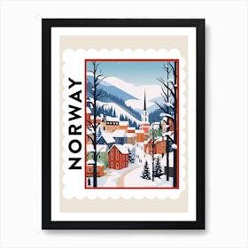 Retro Winter Stamp Poster Bergen Norway 3 Art Print