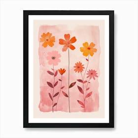 Set Of 4 Simple Hand Drawn Daisies On Pink Paper 4 Art Print