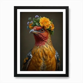 Bird With A Flower Crown European Robin 5 Art Print