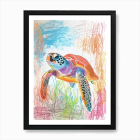 Sea Turtle With Marine Plants Scribble 3 Art Print
