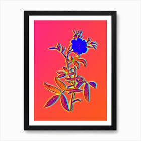 Neon White Rose of York Botanical in Hot Pink and Electric Blue 1 Art Print