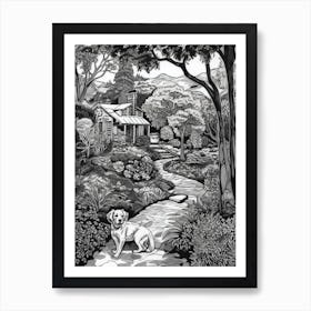 Drawing Of A Dog In Descanso Gardens, Usa In The Style Of Black And White Colouring Pages Line Art 04 Art Print