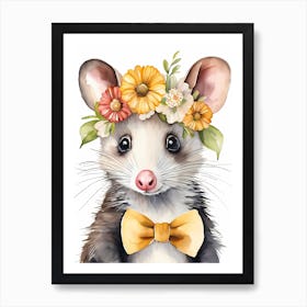 Baby Opossum Flower Crown Bowties Woodland Animal Nursery Decor (16) Result Art Print