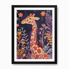 Cute Illustration Of A Giraffe In The Plants 3 Art Print