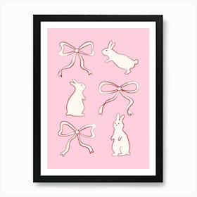 Ribbon Bows and Bunnies in red and Pink Poster