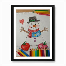 Snowman Drawing 4 Art Print