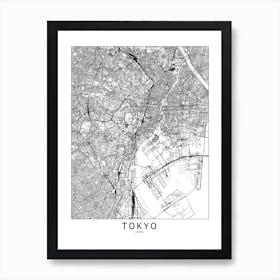 Tokyo White Map Art Print