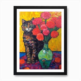 Carnation With A Cat 1 Fauvist Style Painting Art Print