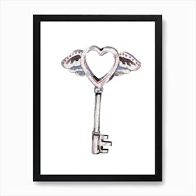 Angel Wings Key Love And Heart Art Print