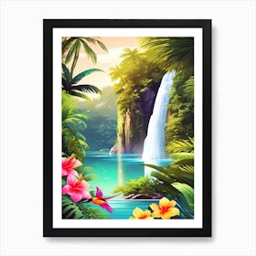 Waterfall In The Jungle 3 Art Print