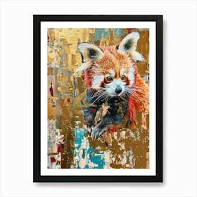 Red Panda Gold Effect Collage 4 Art Print