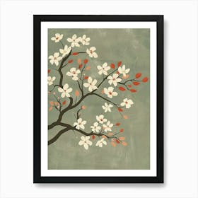 Dogwood Tree Minimal Japandi Illustration 1 Art Print