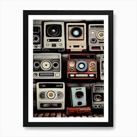 Retro Cameras Old Vintage Antique Technology Wallpaper Retrospective Art Print