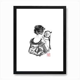 Geisha In The Mirror Art Print