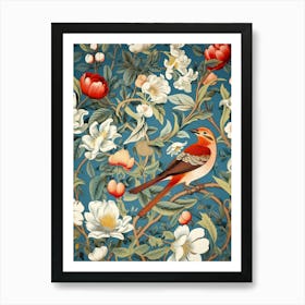 Floral Pattern With Birds And Flowers 1 Art Print