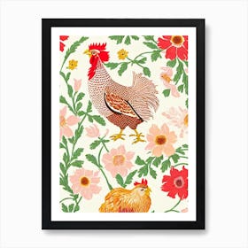 Chicken 4 William Morris Style Bird Art Print