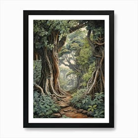 Vintage Jungle Botanical Illustration Ficus Trees 2 Art Print