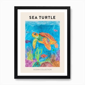 Pencil Scribble Sea Turtle In The Ocean Poster 1 Art Print