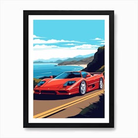 A Ferrari F50 In The Pacific Coast Highway Car Illustration 1 Art Print