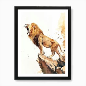 African Lion Roaring On A Cliff Clipart 4 Art Print