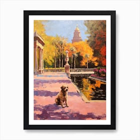 A Painting Of A Dog In Parque Del Retiro Gardens, Spain In The Style Of Impressionism 01 Art Print